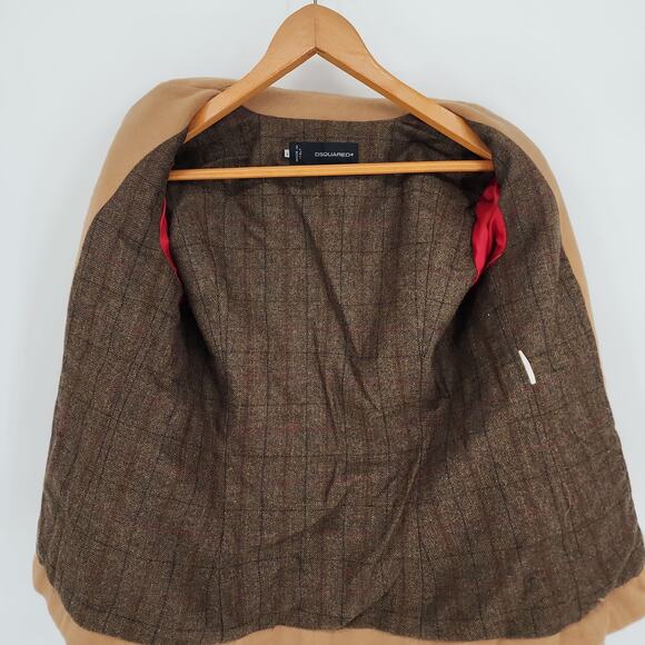 Dsquared2 Tan Double-Breasted Wool Pea Coat Made in Italy Size 46 (US 10) - Picture 4 of 8